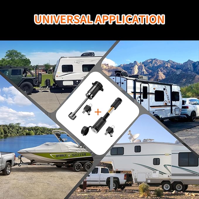 METOWARE Keyed Alike Trailer Hitch Lock Set, 5/8" Dia 3-1/2” Long Anti-Theft Hitch Lock Fits Class III IV Receiver, 1/4” Dia with 3-1/2" Span Traile Coupler Lock for Tow Boat RV Truck