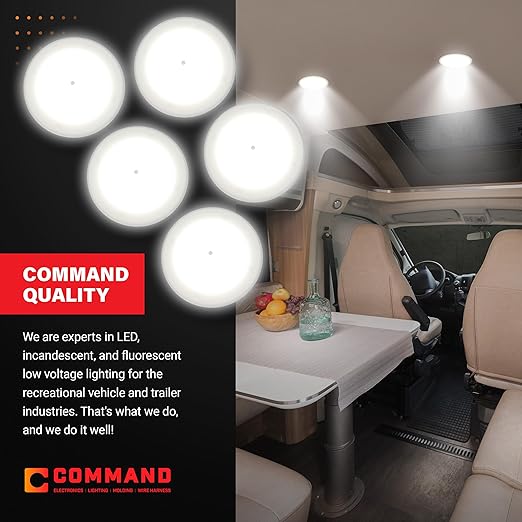 Command Electronics OEM 12V LED RV Low Profile Surface Mount Ceiling Light with Switch – Made in USA – 4.5" Diameter – 5-Pack