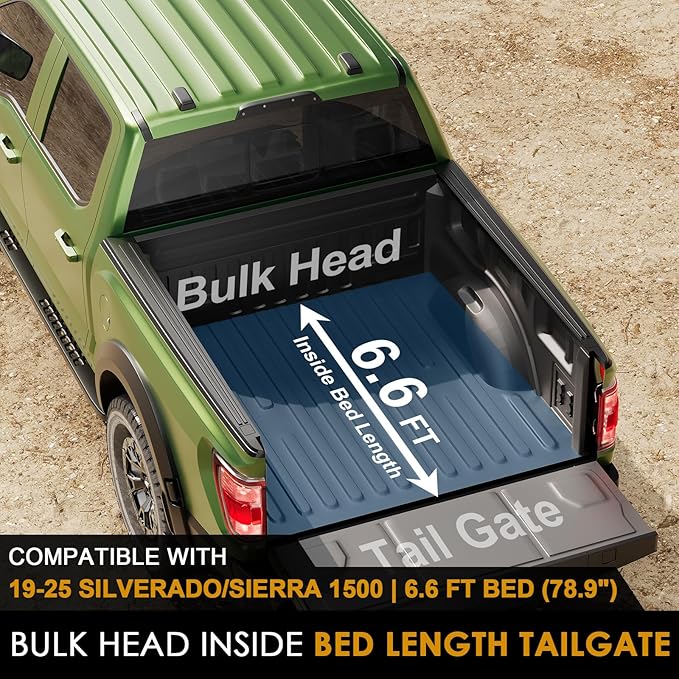 Low Profile Tonneau Cover Truck Bed for Chevy Silverado/GMC Sierra 1500 6.6ft Bed 19-25, Fully Folded Vertical Clearance Hard Flip Fold Locking Drill-Free Install Waterproof Anti-Theft Security 78.9"