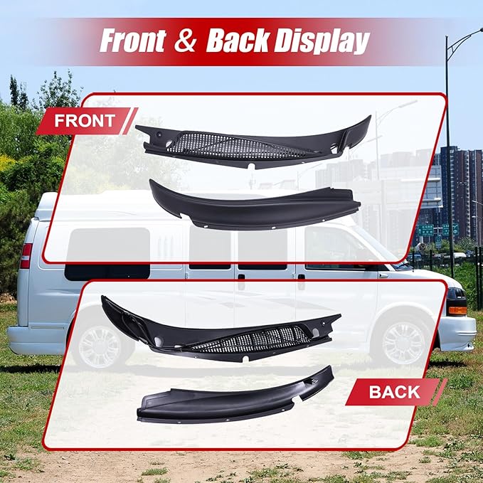 SecosAutoparts 2Pcs Windshield Wiper Cowl Panel Grille LH+RH, Compatible with Chevrolet Express Fit for GMC Savana 1500 2500 3500 Van 1996-2017# 25826329 25826330