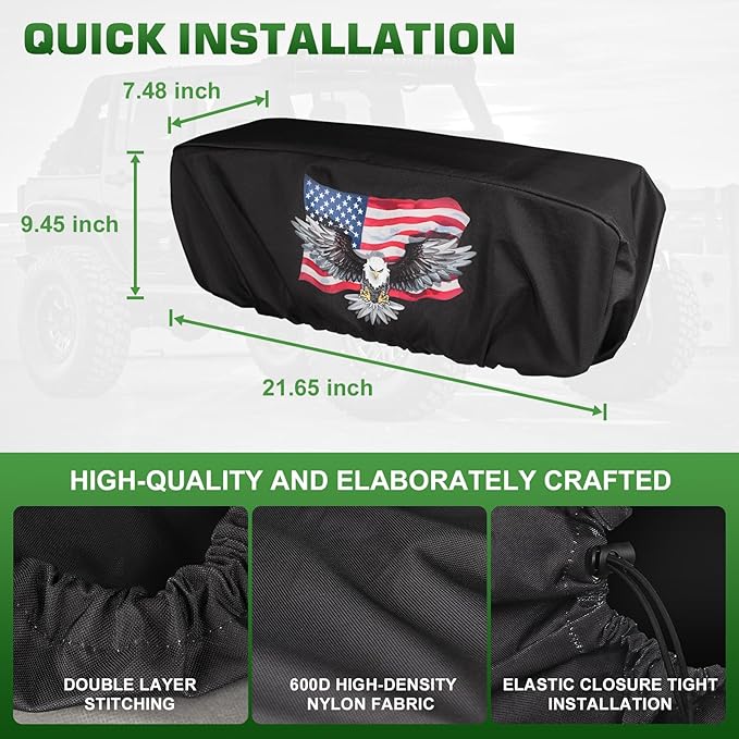 Winch Cover,Heavy Duty UV-Resistant Waterproof & Dust-Proof Cover for 8500-17500 Lbs Electric Winches,Universal Indoor/Outdoor Weather-Resistant Protection with Drawstring,Fits Jeep/ATV/Boat/Trailer