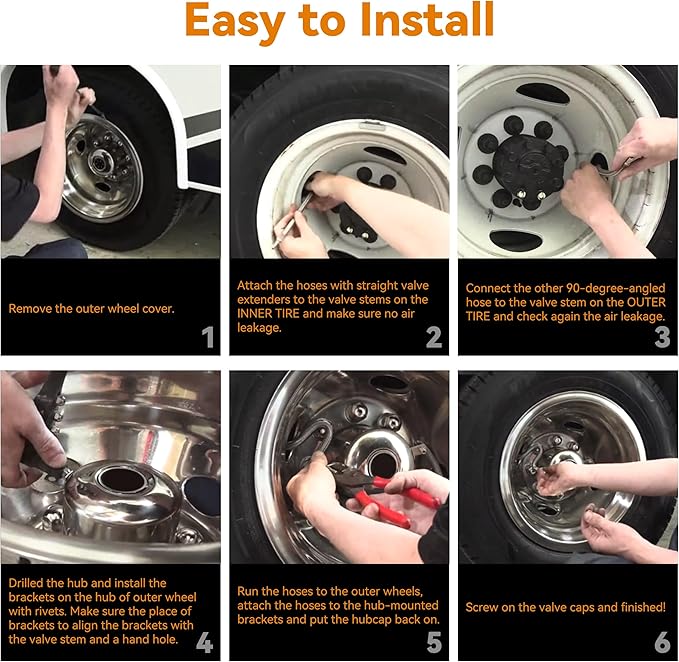 Dually Valve Stem Extenders Kit, Stainless Steel Braided Valve Stem Extension fits 16" to 19-1/2" Dual Wheels Tire Valve Extension for Most Cars Motorhome RVs Trailers Trucks