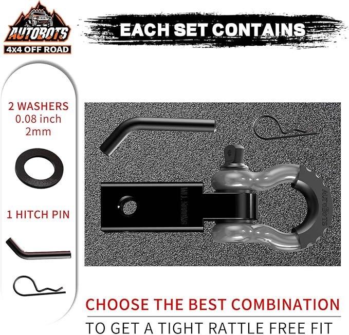 AUTOBOTS Tow Hitch Receiver 2", 45,000 Lbs Break Strength Shackle Hitch Receiver with 5/8" Screw Pin, 3/4 Shackle, Towing Accessories for Vehicle Trailer Recovery Off-Road 2R-Gray-Black-1