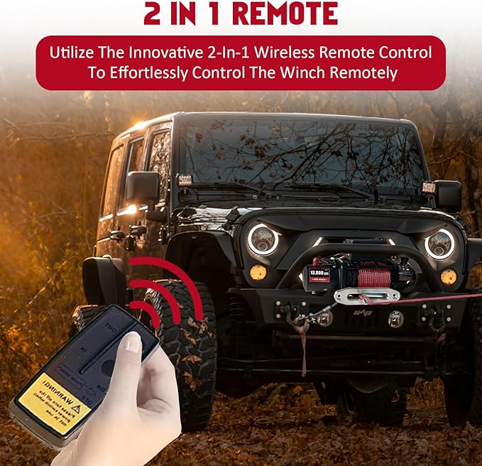 Chic Muse 13800lbs Electric Vehicle Winch, Waterproof IP67 85ft Red Synthetic Rope Truck Winch with Wireless Handheld Remote, 12V Power Winch for Towing UTV Off Road Vehicle