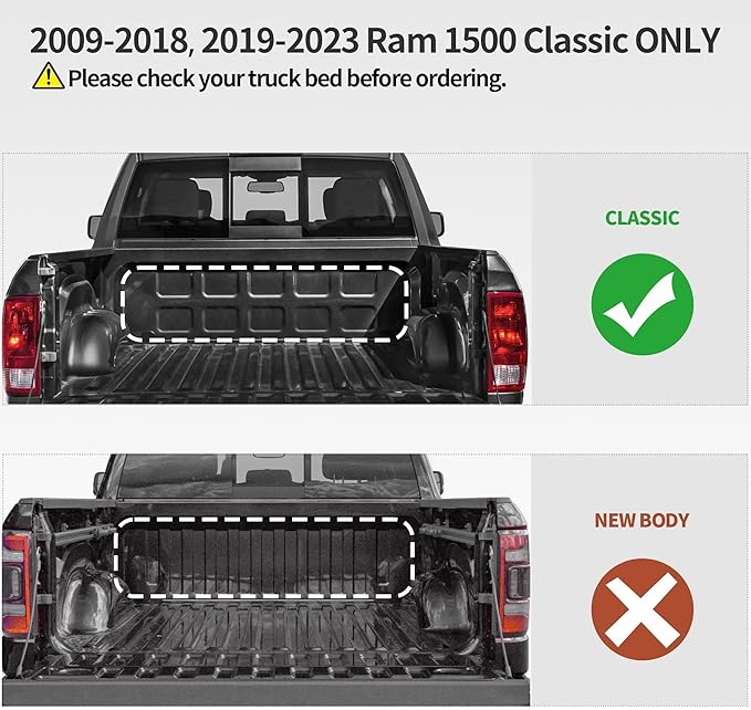 OEDRO Soft Roll Up Truck Bed Tonneau Cover Compatible with 2009-2024 Dodge Ram 1500 Classic Only, 5.7ft Bed w/o Rambox