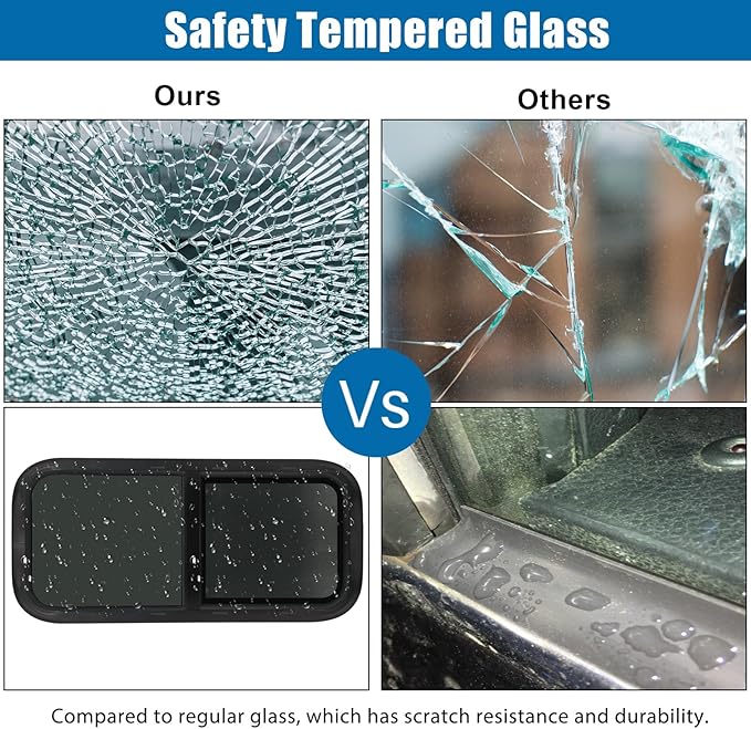 Horizontal RV Window, 42" W x 12" H Tinted Sliding RV Window with Net Screen and Trim Ring, Suitable for 15/16" or 1-3/8" and Slightly Thicker Up to 1/16" Walls, DOT Approved