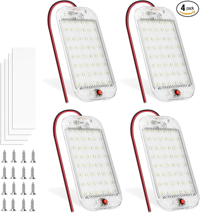 Dome Light for RV Interior, 48LED 800LM Ultra Bright 12 Volt LED White Lights, RV Ceiling Light with Switch Control, Ideal for Car Van Truck Camper Lorry Motorhome Boat(4 Pack)