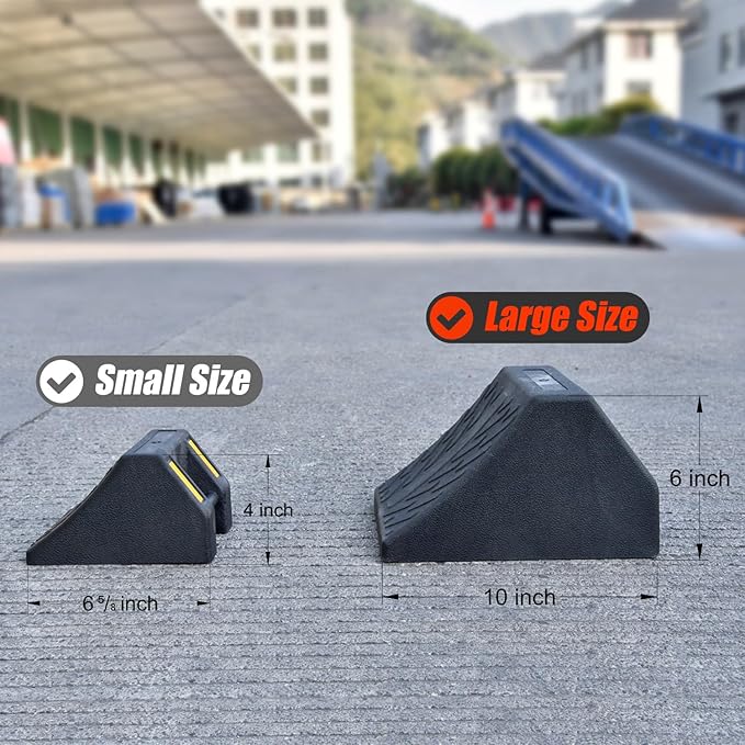 Heavy-Duty Rubber Wheel Chocks, Ergonomic Portable Durable Wheel Chock with Handle, Wheel Wedge, Wheel Stopper for Cars, Motorcycles, Travel Trailers (Large - 4Pack)