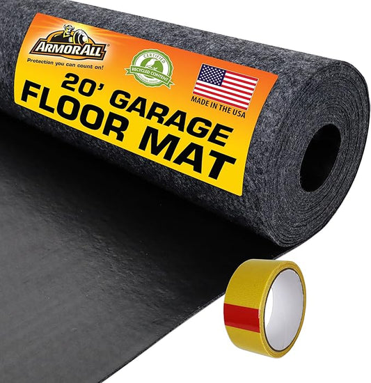 Armor All Original Garage Floor Mat, (20' x 7'4"), Protects Surfaces, Transforms Garage, Absorbent, Waterproof, Durable (Includes Double Sided Tape) (USA Made) (Charcoal)