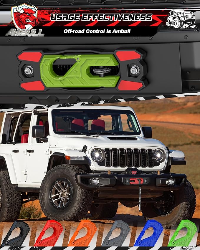 Winch Fairlead with Tow Hook, Aluminum Hawse Fairlead with Grade 80 Forged Steel Winch Hook, 33000lb Break Strength Winch Fairlead Hook Set for Off-Road Vehicle Recovery, Blackgreen