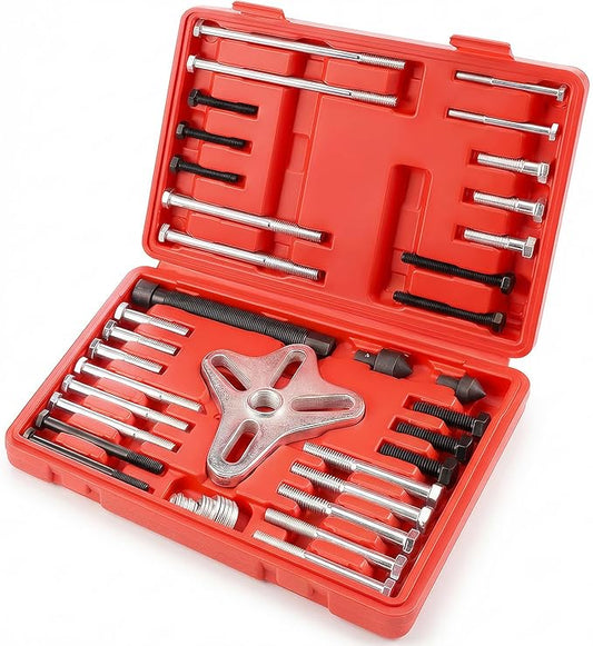 Thorstone 46pcs Harmonic Balancer Puller Set, Steering Wheel Flywheel Crankshaft Pulley Puller，Red