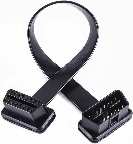 Low Profile OBD 2 OBD ii Male to Female Ribbon Extension Diagnostic Cable 16pins Connected Fully for Scan Tool Code Reader 1ft/30cm