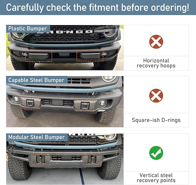 Hooke Road Bronco Bull Bar Grille Grill Brush Guard Impact Frame Bumper for 2021-2025 Ford Bronco 2/4 Doors (Only Fit Factory Modular Steel Bumper)