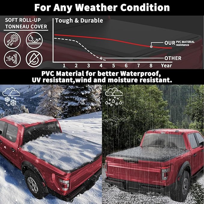 Soft Roll Up Truck Bed Tonneau Cover Compatible for 2016-2024 Nissan Titan 5.5FT 66Inch