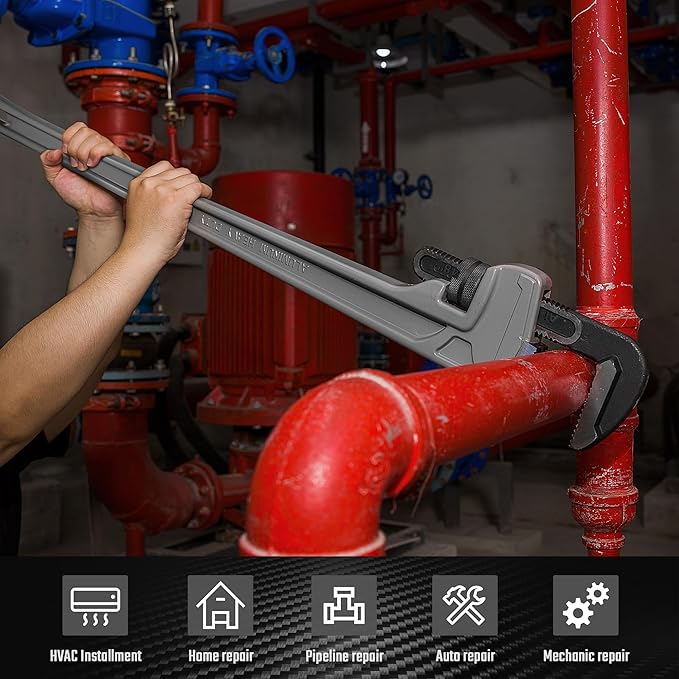 DURATECH 48-inch Heavy Duty Aluminum Straight Pipe Wrench, Adjustable Plumbing Wrench, Drop Forged, Exceed GGG standard