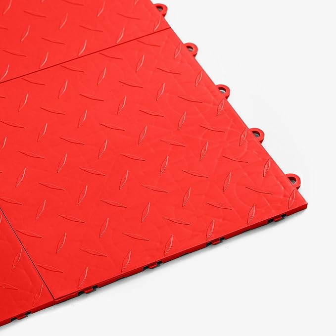 FlooringInc's Nitro 12"x12" Snap-Together Garage Floor Tiles, Non-Slip Interlocking Plastic Floor Mat, Diamond Pattern, Victory Red, 1 Tile, 1 Sq/Ft