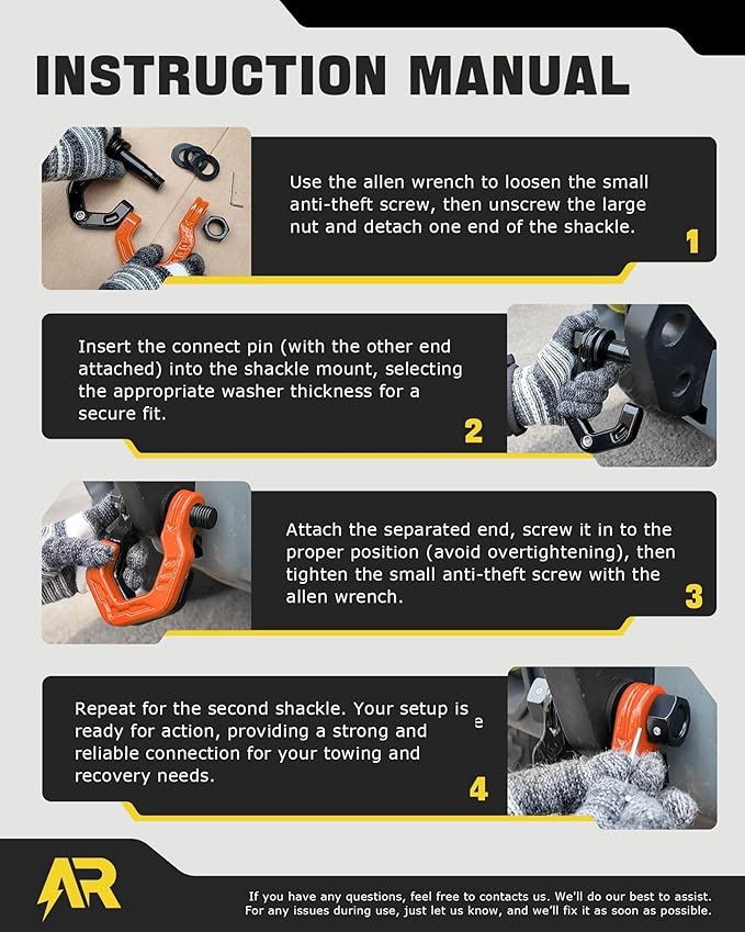 D Ring Shackles, 3/4" Separate Shackles with 7/8" Pin, Heavy Duty Recovery Shackle 57320lbs Break Strength, 4x4 Off-Road Recovery Towing Winch Shackles for Trucks, Black Orange 2-Pack