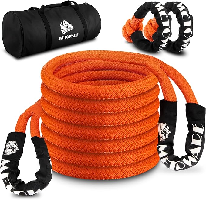 METOWARE Kinetic Recovery Rope (1’’ x 20ft) 35,000 LBS Offroad Tow Kit with 1/2inch x 22 Inch Soft Shackles, Heavy Duty Towing Rope Kit for UTV, ATV, Truck, Car