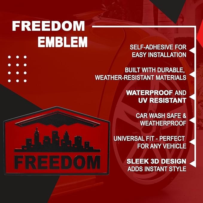 Freedom Emblem, Custom Metal Alloy B-2 Stealth Badge, Exterior Automotive Accessories, Universal Fit for Car, Truck, SUV (Red)