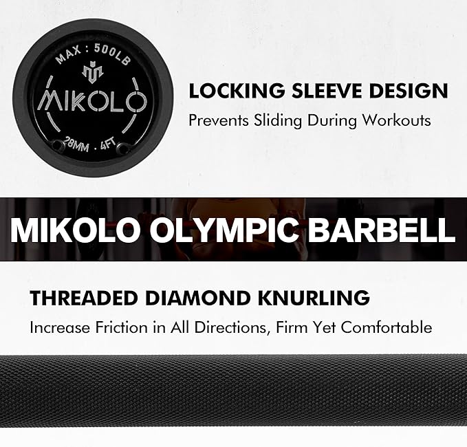 Mikolo 7ft Olympic Barbell, Barbell for Weightlifting and Powerlifting 45lb, Olympic Bar for 1500lbs Capacity, Weight Bar Fit 2” Standard Weights