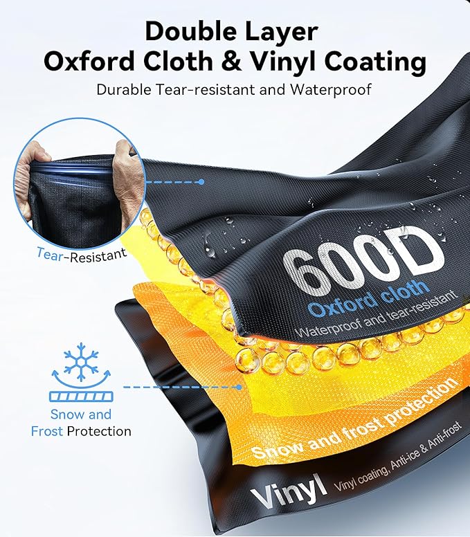 Nmoiss-3-in-1 Windshield Snow Cover for Ice & Snow Frost — 600D Heavy Cover & Ice Scraper Complete Winter Protection with 360° Windproof Design and Multi-Layer Winter Car Kit for Cars, Trucks, SUVs