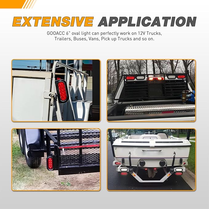 GOOACC 6Inch Oval Trailer Tail Light 2PCS 10LED Red Stop Brake Turn Signals Lights w/Surface Mount Grommets Plugs Mounting Brackets IP67 Waterproof for Truck RV Tractor