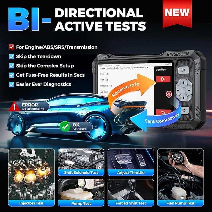 KINGBOLEN OBD2 Scanner S608, 2025 Bidirectional Scan Tool for ABS/SRS/Transmission/Enigne, 9 Reset Oil Brake DPF Bleed Gear Injector Throttle BMS SAS, CAN FD & FCA/Renault SGW, Lifetime Free Update