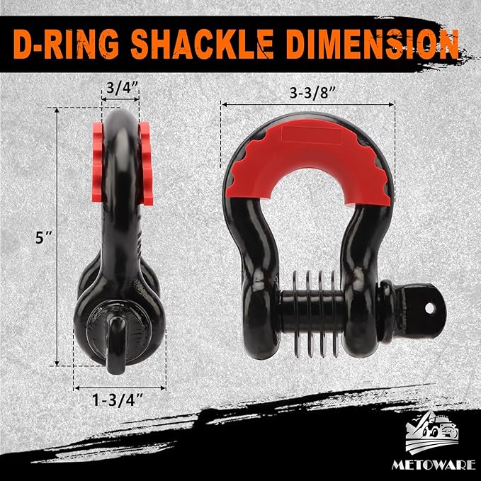 METOWARE Tow Strap Recovery Kit 3" x 30ft, Heavy Duty 35,000lbs Break Strength Tow Strap with 3/4" D Ring Shackles(2pcs) & Storage Bag, Emergency Off Road Towing Rope for SUV, UTV, ATV, Truck