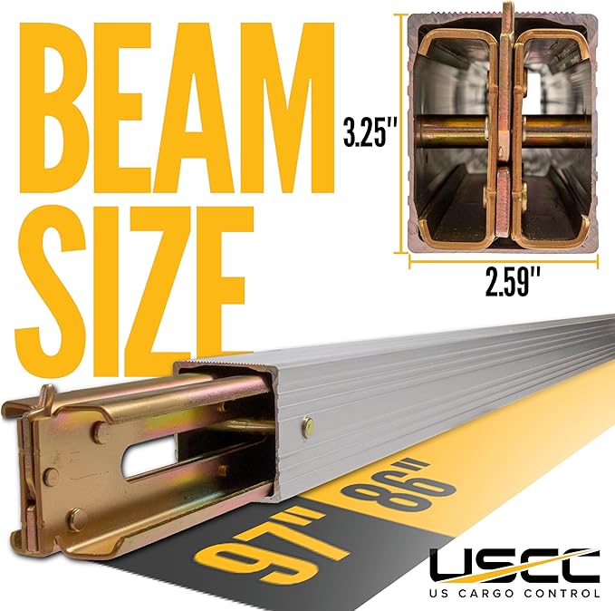 US Cargo Control E Track Load Bars 86"-97" (2-Pack), 2,200 LBS Working Load Limit, Adjustable Aluminum Load Bars for Semi Trailers & Box Trucks, Shoring Beam or Decking Beam with Thumb Release