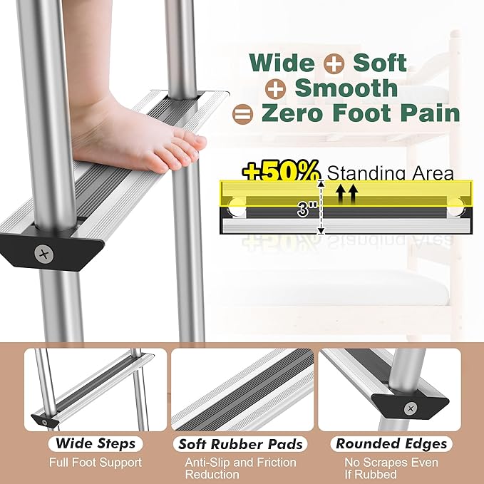 Pre-Assembled RV Bunk Ladder,3 Height Options (59.5"/60.5"/61.5"), Heavy Duty Bunk Bed Ladder with 4 Wider Anti-Slip Steps & Flexible Hooks,for 57.5"-59.4" Bed,Fits RV,Camper,Dorms & Kids Rooms