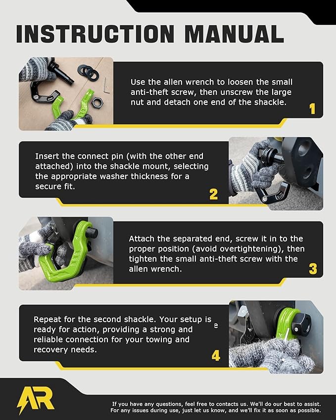 D Ring Shackles, 3/4" Separate Shackles with 7/8" Pin, Heavy Duty Recovery Shackle 57320lbs Break Strength, 4x4 Off-Road Recovery Towing Winch Shackles for Trucks, Black Green 2-Pack