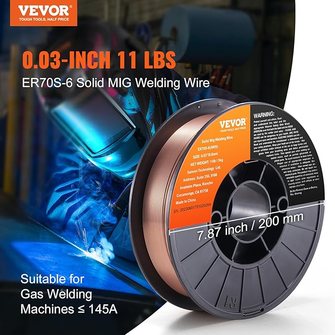 VEVOR Solid MIG Welding Wire, ER70S-6 0.030-inch 11LBS with Low Splatter and High Levels of Deoxidizers for All Position Gas Welding