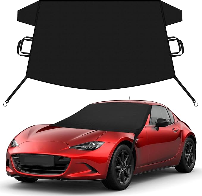 EcoNour Car Snow Cover Compatible for Mazda MX-5 | Windshield Cover for Ice and Snow with S-Hook Straps | Heavy-Duty 600D Oxford Winter Car Cover, Waterproof & Anti-Slip