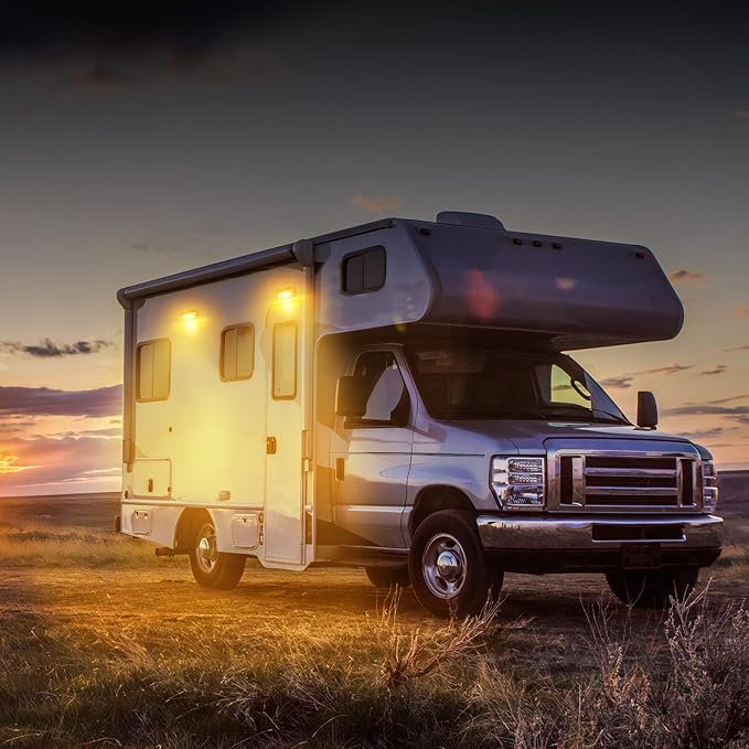 SUPAREE LED RV Porch Light, White Amber 12 Volt Exterior Light, 800 Lumen Black Lighting Fixture Kit Replacement for RVs Trailers Campers (2 Pieces)