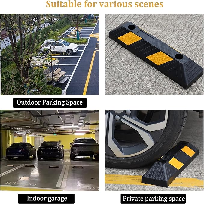 OrangeStar 21" Rubber Parking Curbs, Heavy Duty Garage Floor Wheel Stopper w/Yellow Reflective Stripe for Car, Truck, Trailer, 4 Pack