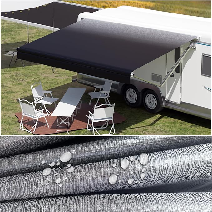 RV Awning Fabric Replacement,Camper Trailer Motorized Awning Replacement for Motorhome,Heavy Duty Weatherproof 18.5oz Outdoor Vinyl RV Canopy 21'(Fabric 20'2") Black Fade