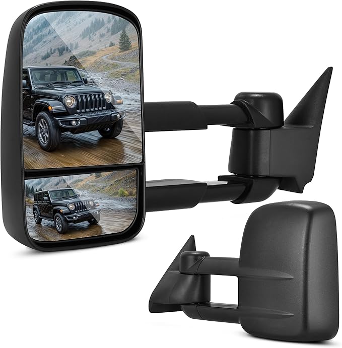 DWVO Towing Mirrors Fit 88-99 Chevy GMC C1500 K1500, 88-00 C2500 C3500 K2500 K3500 with Power Adjusted Manual Telescoping