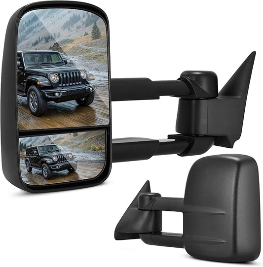 DWVO Towing Mirrors Fit 88-99 Chevy GMC C1500 K1500, 88-00 C2500 C3500 K2500 K3500 with Power Adjusted Manual Telescoping