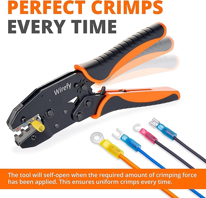Wirefy Wire Crimping Tool for Heat Shrink 22-10 AWG | Ratcheting Wire Crimper Tool | Terminal Crimp Connectors Pliers | Connectors Crimp for Electrical Robust Terminal Connections