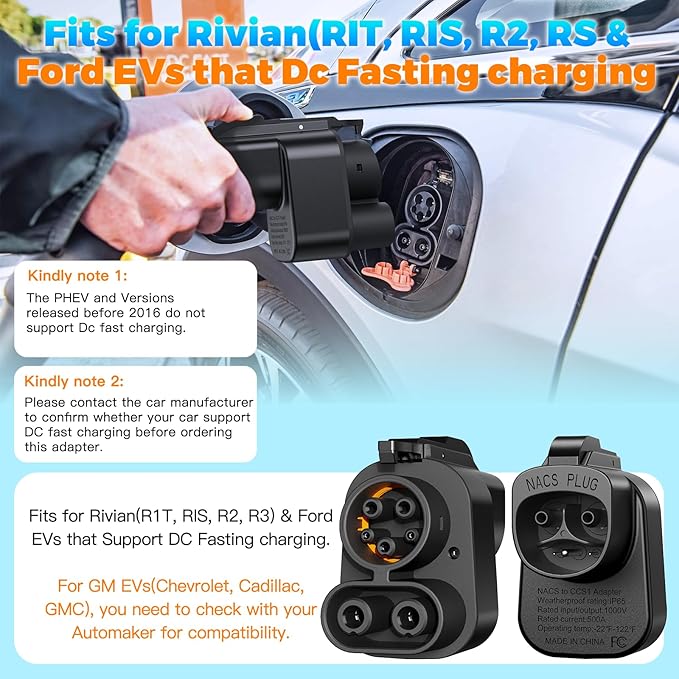 2025 Upgraded NACS to CCS1 Adapter - Fast Charge NACS to CCS Electric Vehicle Charging Adapter for Ford/Rivian/GM EVs at Tesla Superchargers [Max 500A/1000V]