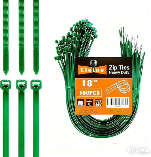 100PCS 18 inch Green Zip Ties Heavy Duty, 75LBS Tensile Strength, Self-Locking Heavy Duty UV Resistant Cable Ties for Indoor and Outdoor Use
