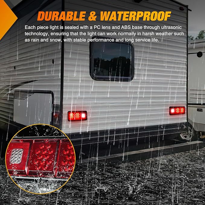 Nilight LED Triple Tail Light 2PCS Rectangle Red Stop Brake Turn Signals White Reverse Back Up Lights Surface Mount Waterproof Trailer Camper Van RV Caravan Taillights