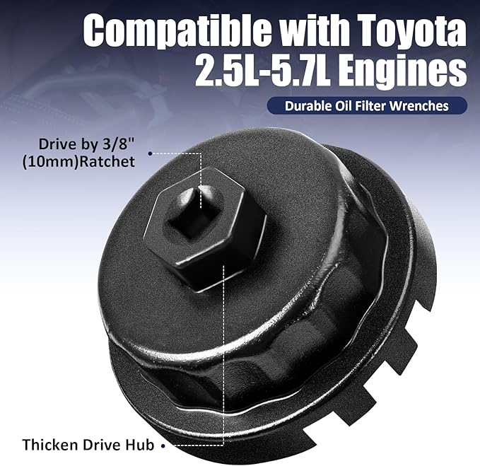 Oil Filter Wrench for Toyota, Lexus, Camry,Oil Filter Removal Tool for Runner, Tundra, Tacoma 2.5-5.7L Engine 64mm 14 Flutes, Black Oil Filter Tool