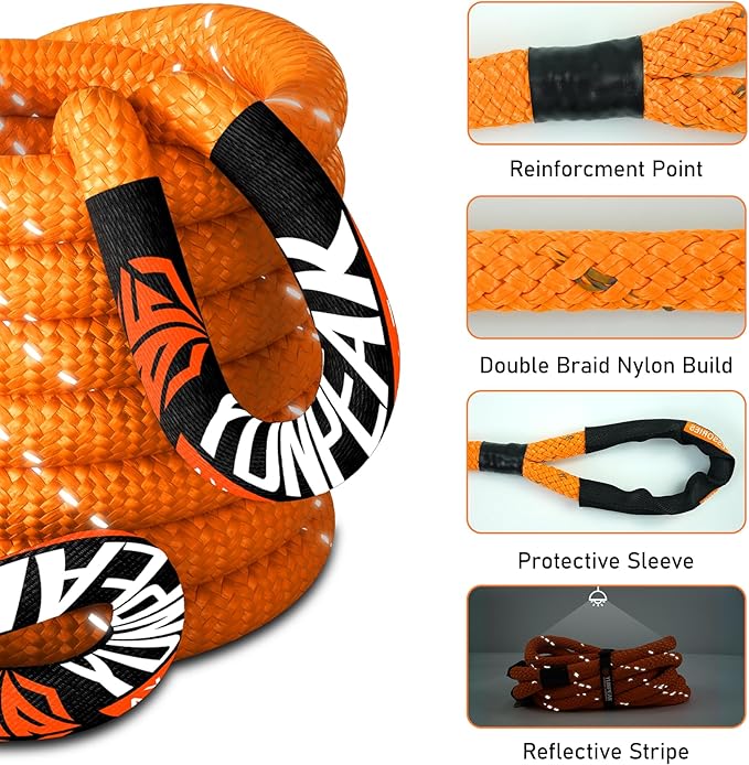 7/8" x 30ft Heavy-Duty Kinetic Recovery Rope – 31,700lbs Break Strength – Ideal for Trucks, SUVs, Jeeps, UTVs, ATVs & Tractors (Orange)