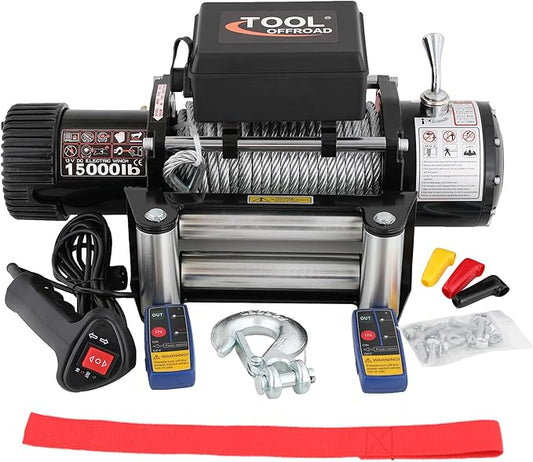 12V 15000LBS Electric Winch Steel Rope Electric Winch for Towing ATV/UTV Off Road with Mounting Bracket Wireless Remote,Black