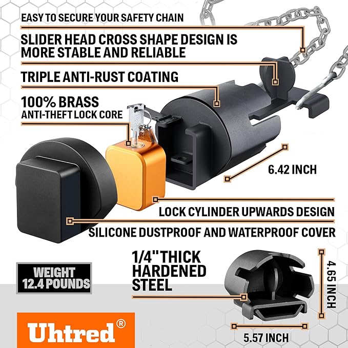 Upgraded Trailer Hitch Lock - Trailer Coupler Lock Fits 1-7/8", 2" and 2-5/16" Couplers, Heavy Duty Trailer Tongue Lock with Weatherproof Silicone Cover, Trailer Tongue Lock for RV, Trailer, Boat