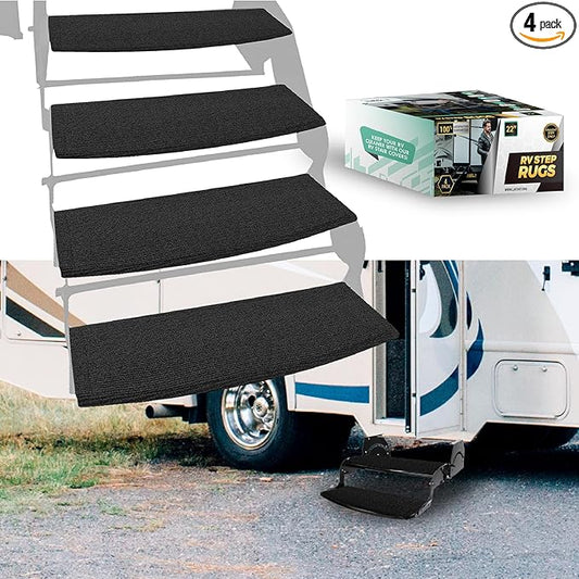 LATCH.IT RV Step Covers 4 Pack | 22-inch Wide Camper Step Covers for 8-11" Deep Radius Steps Only! | Black RV Stair Carpet | RV Step Cover | Keep Your RV Cleaner with Our Radius RV Stair Covers!