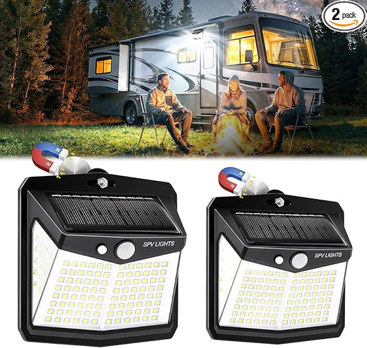 Magnetic Solar Lights, Motion Sensor RV Outdoor Light for Travel Trailer Truck, 270° Wide-Angle Illumination, 3 Mode Settings, Waterproof, 2 Pack