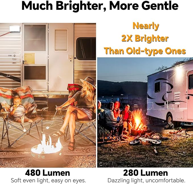 RV LED Porch Light w/Switchable White Amber Light Color, 12V Exterior Utility Porch Light for Travel Trailer Camper Motorhome 5th Wheels, Integrated Switch & Waterproof (2 Pcs)