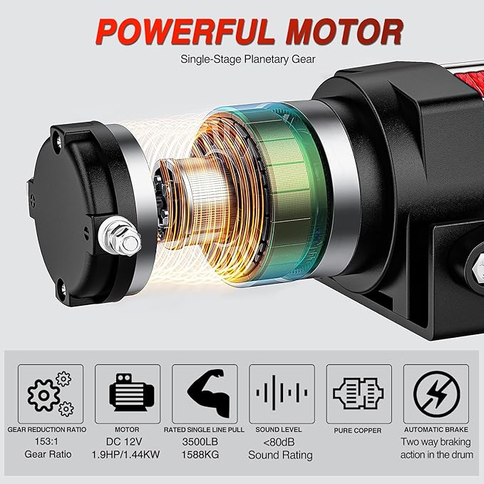 Nilight 3500 lbs ATV Winch 12V Electric Winches With Synthetic Winch Rope Wireless Remote Wired Switch Fairlead Mounting Plate Portable Waterproof Winch for Towing ATV UTV Trailer Truck Jeep Offroad
